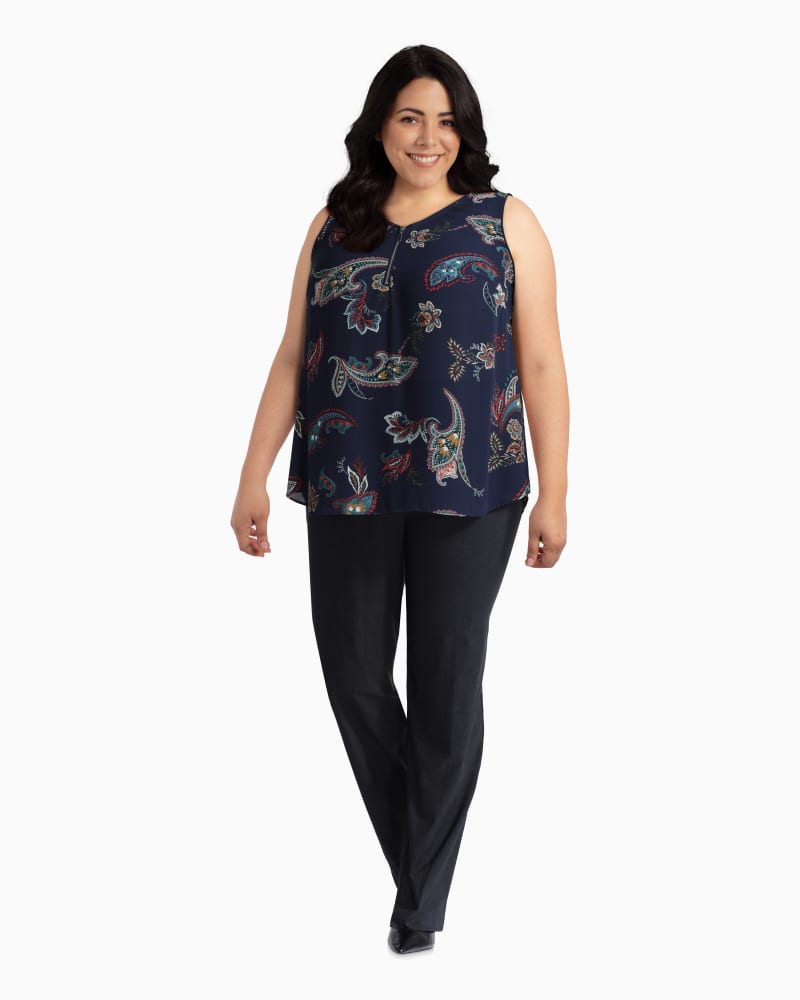 Plus size model with rectangle body shape wearing Claudette Zip Front Tank  by Prescott New York | Dia&Co | dia_product_style_image_id:112245